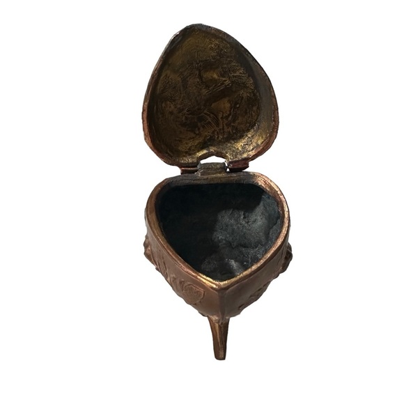 Antique Deco Brass USA Made Ring Display Casket Trinket Box on Pedestals 3x3x3” - Picture 11 of 16